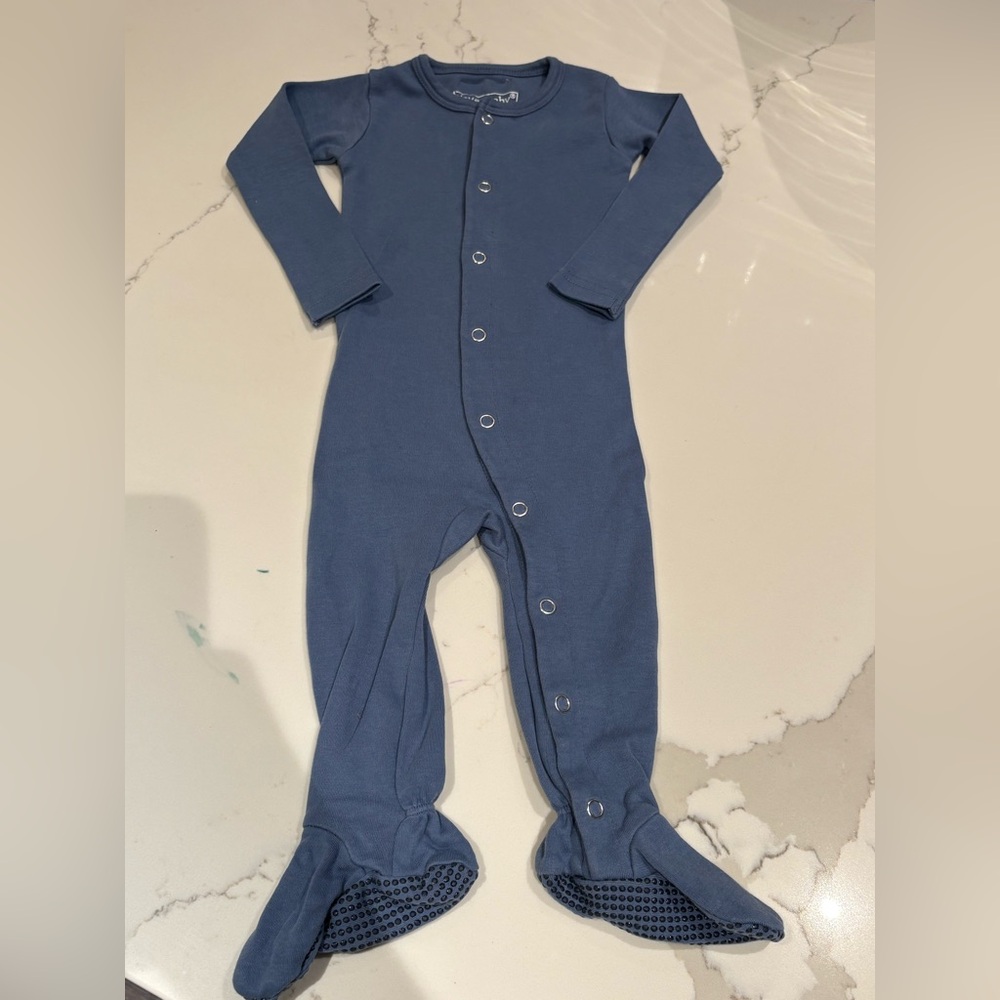 L'ovedbaby Slate Blue Baby Button Footie 6/9 Months
